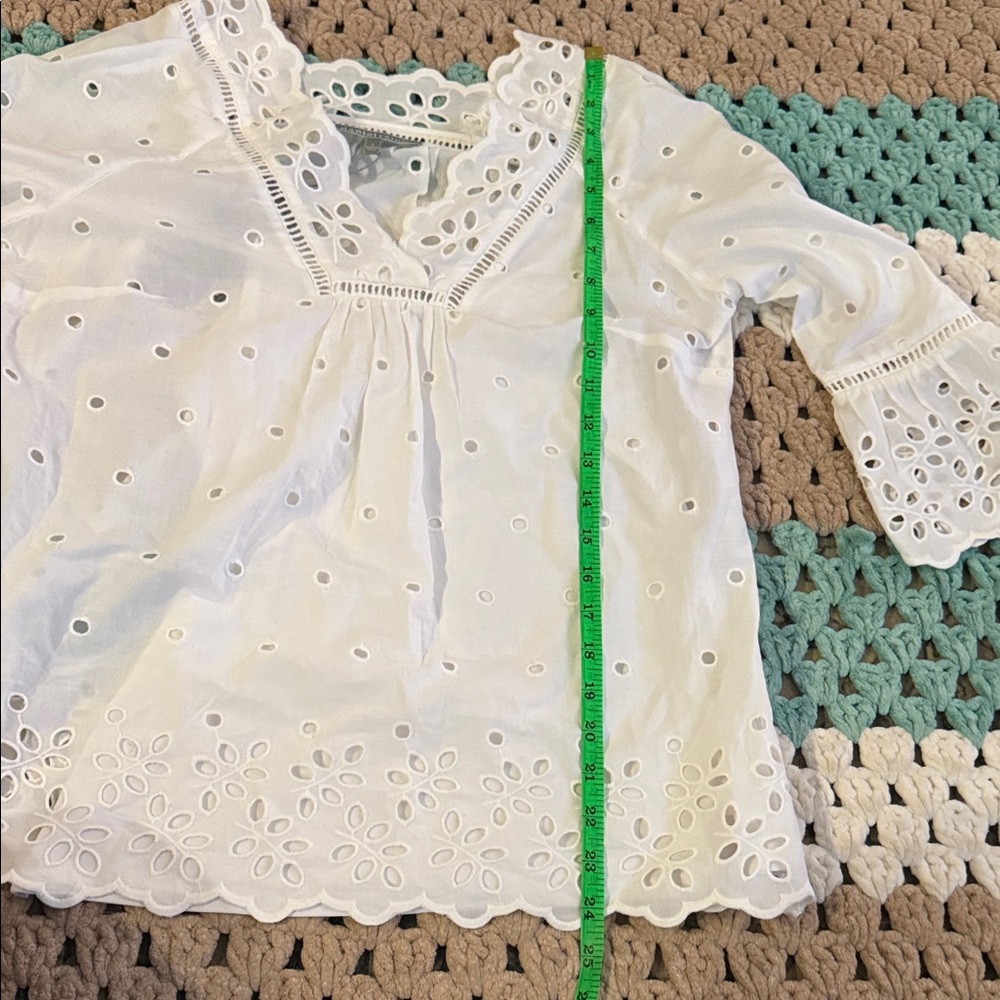 Daniel Rainn White Eyelet BoHo Bohemian Peasant Blouse Top Shirt Womans sz Small - Picture 7 of 10